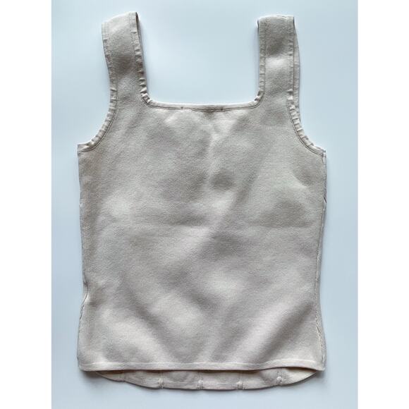 Bailey 44 Beige Knit Square Neck Bodycon Sweater Tank Crochet Flowers Size XS - Picture 5 of 7